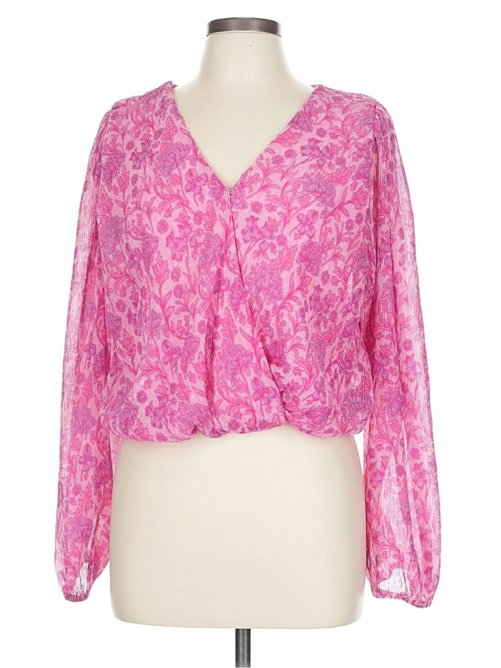 Japna Pink Floral Surplice Long-Sleeve Blouse